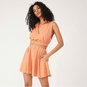 Free People Beach Orange Terry Cloth Mini Skort Skirt with Shirts Size Medium